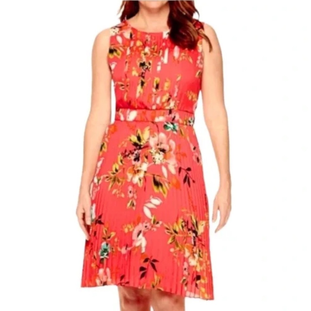 LIZ CLAIBORNE Floral Pleated Red Dress